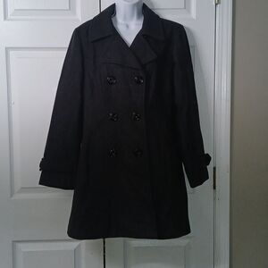 Anne Klein wool blend double breasted charcoal gray pea coat  Sz L NWOT